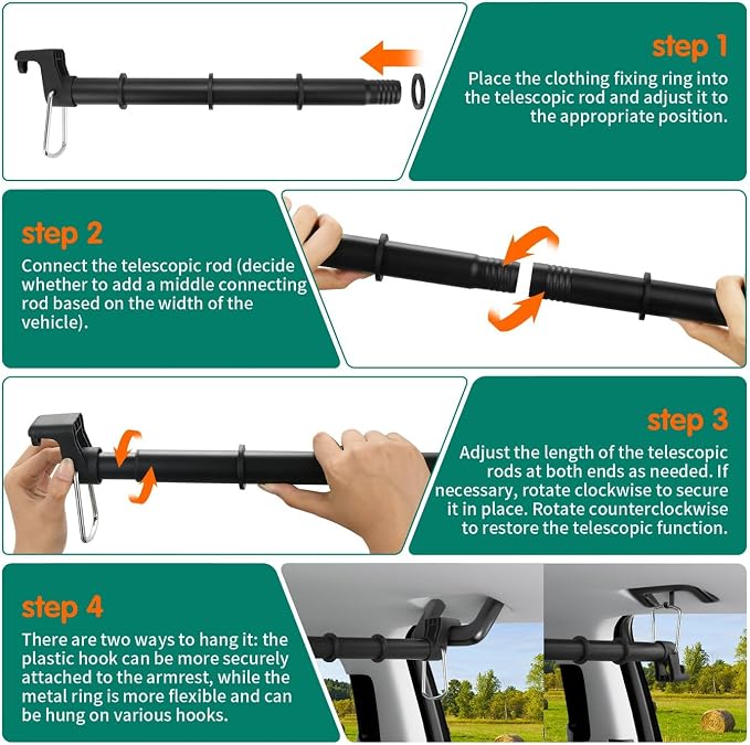 Car Clothes Hanger Bar, Heavy Duty Telescopic Clothes Rod - Image 8