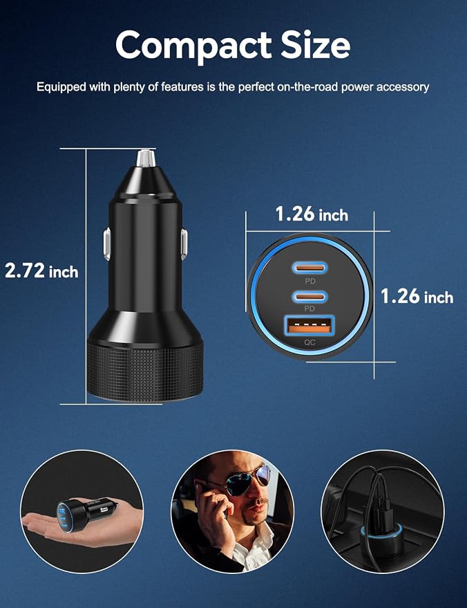 for iPhone 15/16 Pro Max Car Charger, 72W 3-Port Fast USB C Car Charger Power - Image 8