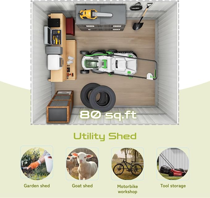 10 x 8 FT Outdoor Storage Metal Shed, Bike Garden Tool Shed - Image 8