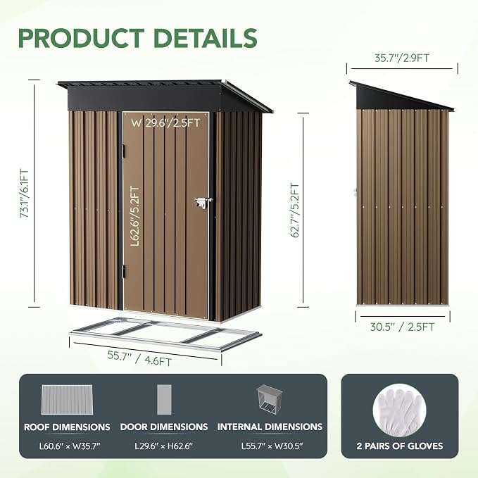 5X3FT Outdoor Steel Storage Shed - Image 3