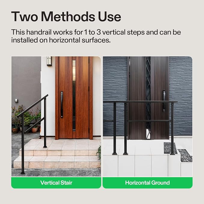 VIVOSUN Outdoor Handrail, 3 Step Stair Handrail, Wrought Mattle Iron Handrail - Image 7