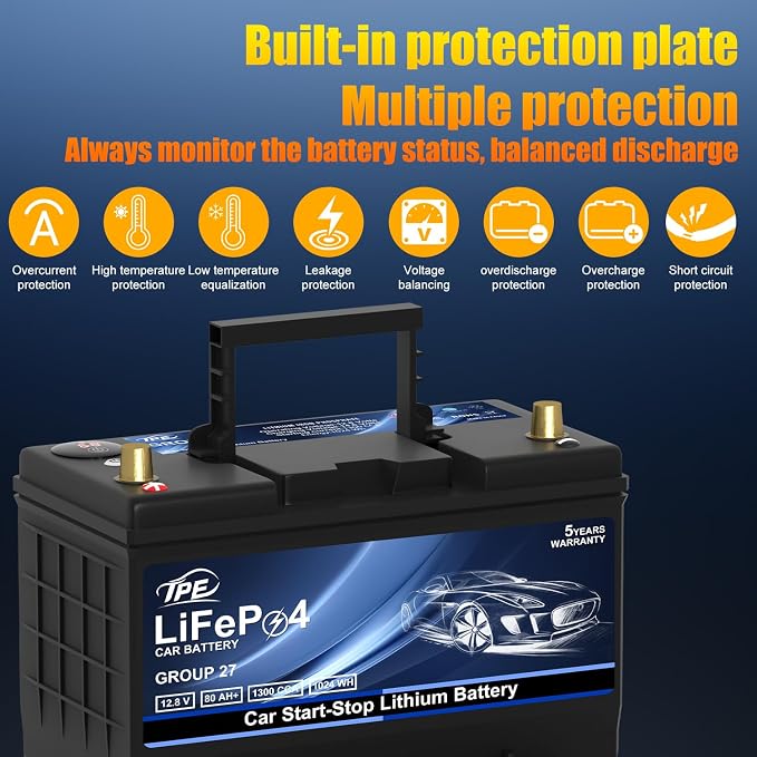 TPE Car Start-Stop Lithium Battery BCI GROUP 27 12V 80AH Car Battery - Image 3