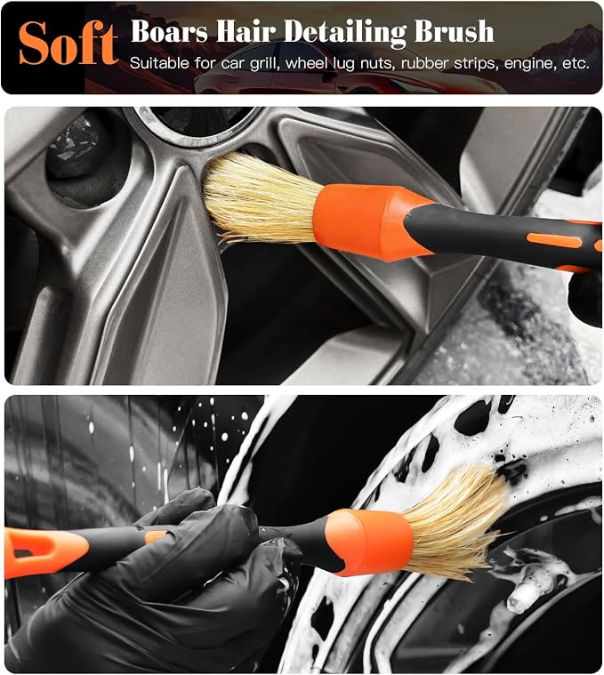 7PCS Motorcycle Cleaning Kit, 2-Size Bendable Wheel Brush, Tire and Chain Brush - Image 3