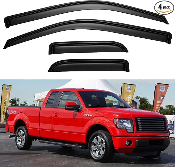 Window Visors Rain Guards for 2004-2014 Ford F150 SuperCab, Out-Channel Window by YQAUTEC