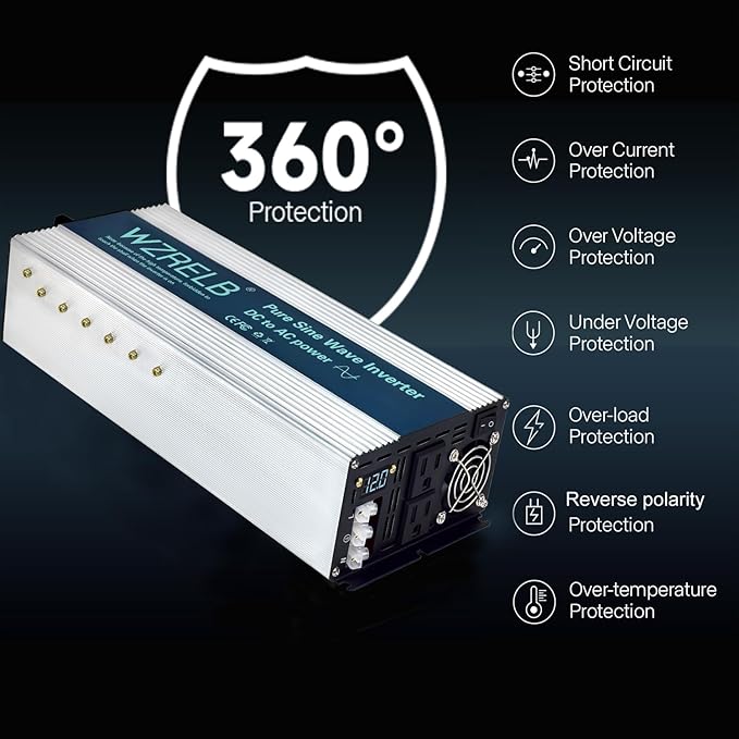 WZRELB 3500W Pure Sine Wave Inverter, Car Power Inverter 24V DC to 110V 120V AC - Image 5