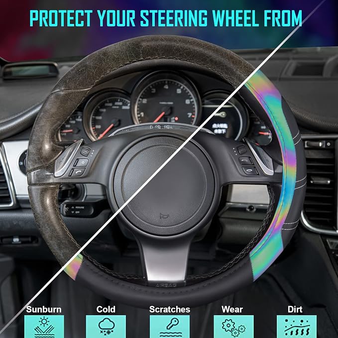 CAR PASS Line Rider Microfiber 15.5-16 Inch Leather Sporty Steering Wheel Cover - Image 4