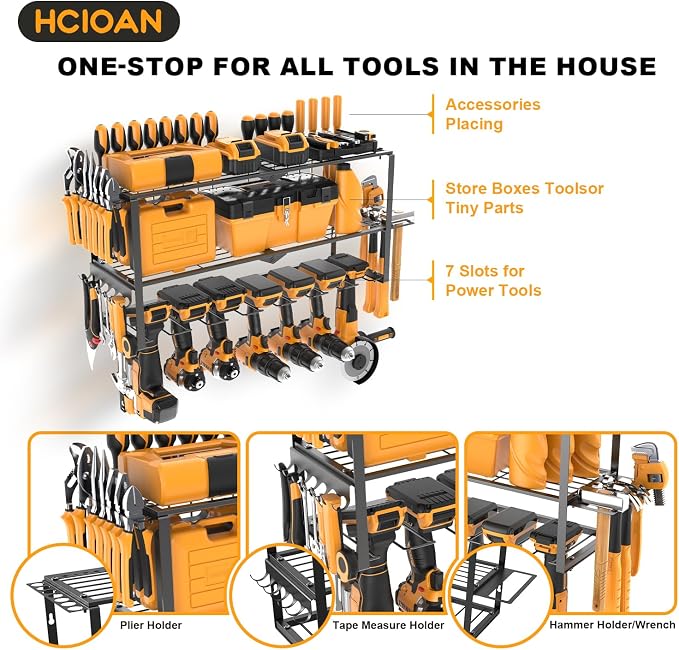 Large Power Tool Organizer Wall Mount, Power Tool Shelf System Battery Storage - Image 4