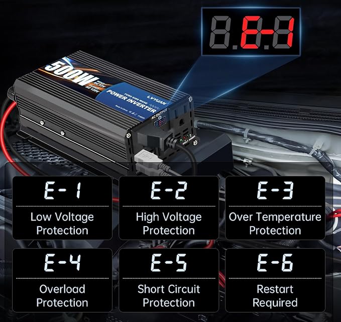LVYUAN 500 Watt Pure Sine Wave Power Inverter 12V to 110V/120V DC to AC - Image 7