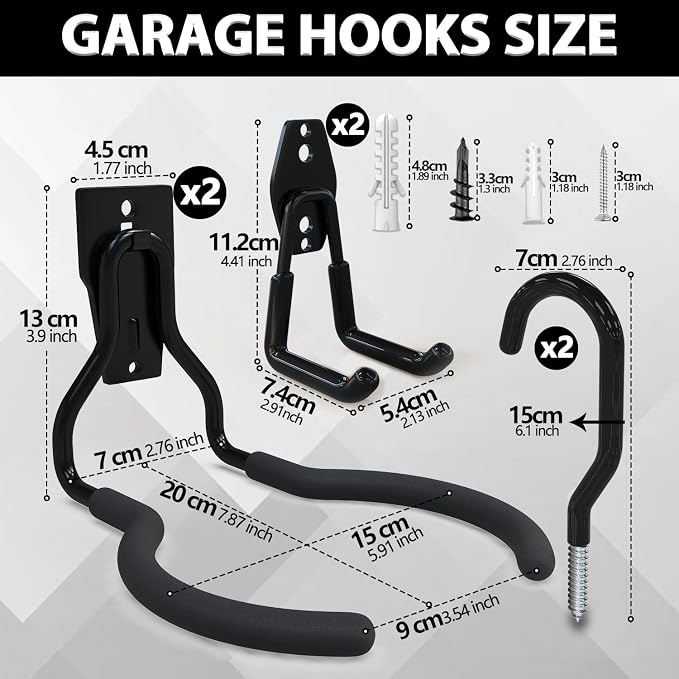 3-H Weed Eater Hanger 2 Pack, 2 Garden Hose Holder, 2 Screw in Hooks, Utility - Image 3