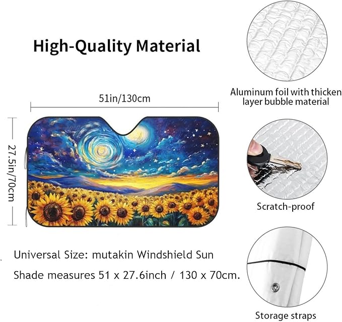 Vintage Sunflower Car Sun Shade Windshield Sunshade Foldable Front Window - Image 3