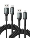 USB C Cable Coiled 6FT 2Pack, Braided USB A to Type C Charger Cable by KIYODA
