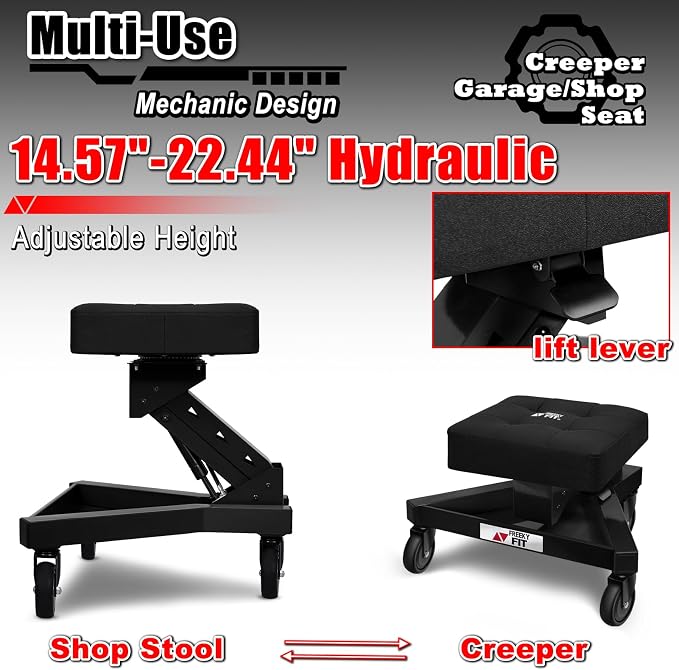 Mechanic Stool with Wheels, Hydraulic Adjustable Shop Stool on Wheels, Garage - Image 3