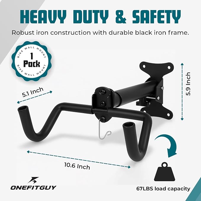 Bike Wall Mount, 2 Pack Bike Hanger, Foldable Bicycle Storage Horizontal Rack - Image 5