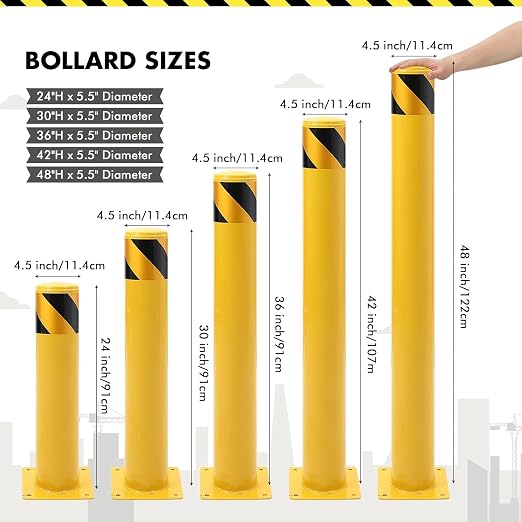 2 Pack Safety Bollard Post, 30 Inch Height 4.5 Inch Diameter Yellow Pipe Safety - Image 3