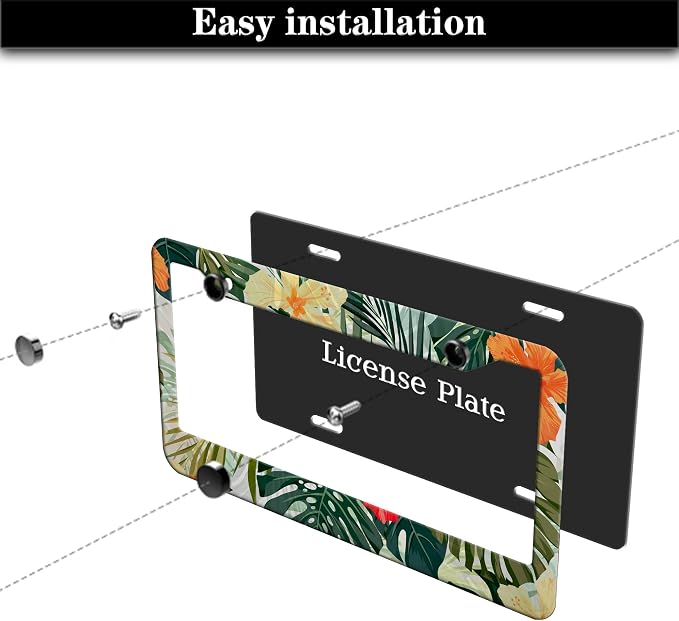 Car Plate Frames Multicolor License Plate Protector Hawaiian Retro Tropical - Image 7
