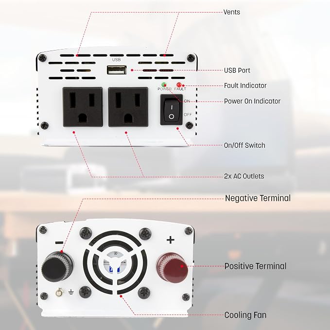 Wagan EL3718 800W Slim Line AC to DC Power Inverter 800W TrueRated Continuous - Image 2