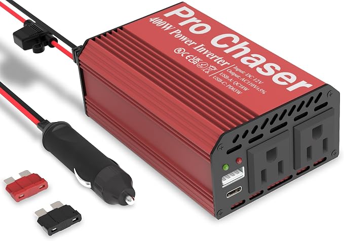 Pro Chaser 400W Vehicle Power Inverter - 12V DC to 110V AC Car Converter by Pro+Chaser