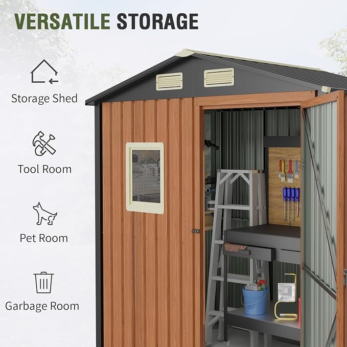 Outdoor Storage Shed 6x4 Ft, Lockable Metal Garden Shed - Image 3
