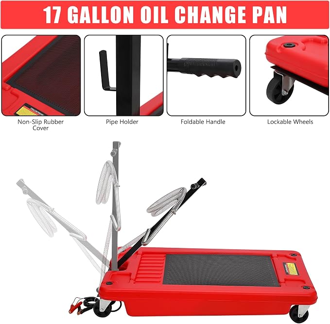 ‌17 Gal Electric Oil Drain Pan, Low Profile Mobile Oil Changing Pan - Image 3