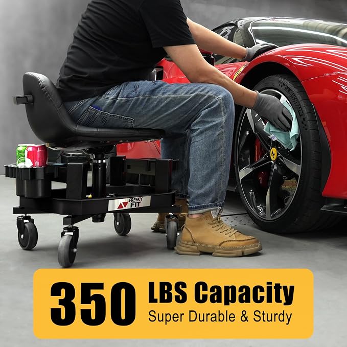 Rolling Shop Stool with Wheels, Adjustable Garage Mechanic Stool Seat Shop - Image 2