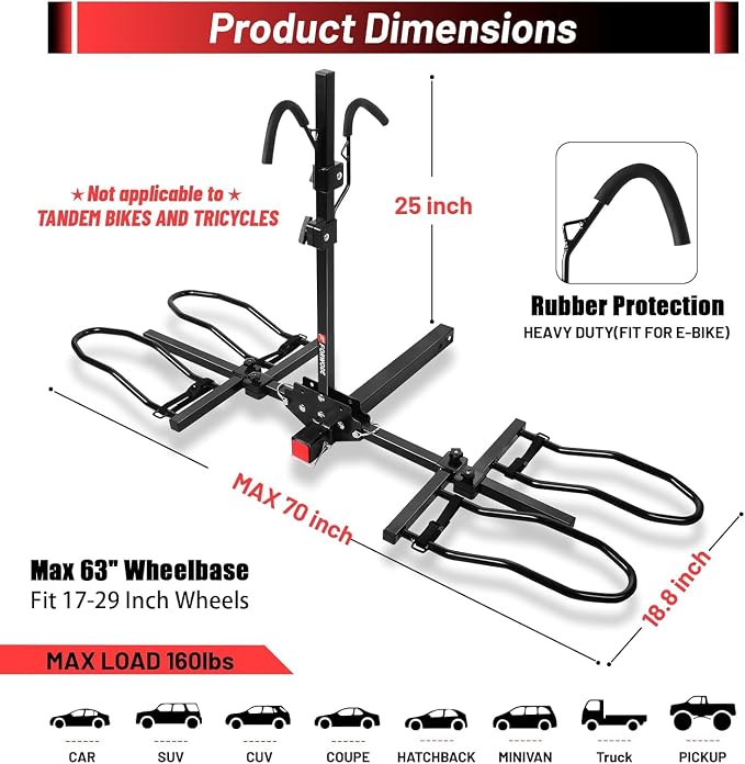 FORWODE 2" Hitch Mount Bike Rack Fits 2 X 80 lbs Bicycle, Platform Bike Rack - Image 2