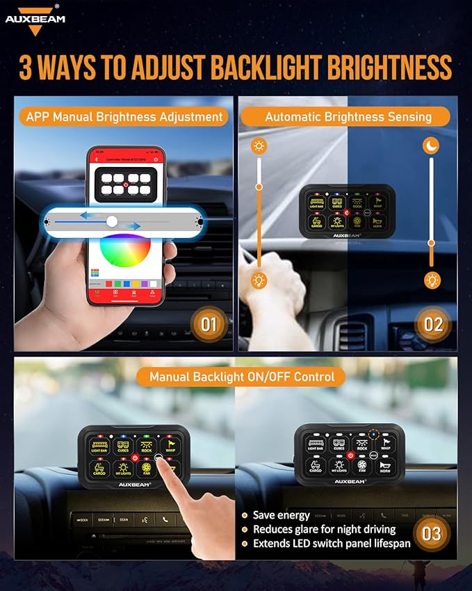 Auxbeam 8 Gang Switch Panel Bluetooth AR-800 RGB Switch Pod - Image 4