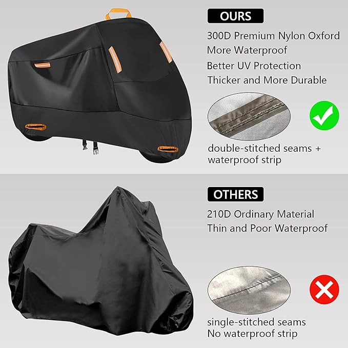 SECELES 300D Motorcycle Cover Heavy Duty, SECELES All Season Durable Scooter - Image 3