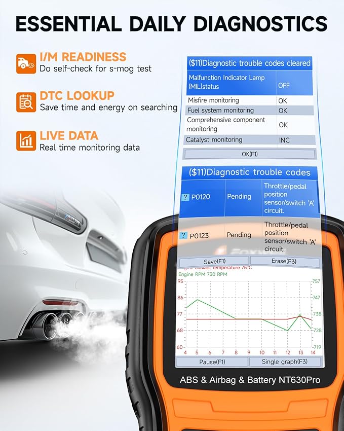UPGRADED NT630 Plus, FOXWELL NT630 Pro 2-in-1 ABS SRS OBD2 Scanner & Battery - Image 8