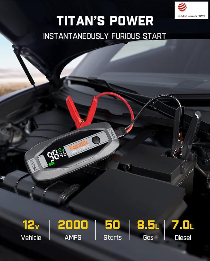 Fanttik T8 APEX 2000 Amp Jump Starter, 20000mAh Car Battery Pack - Image 2