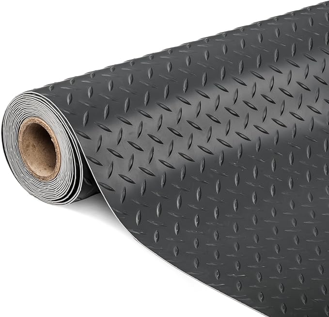 TUFFIOM 4x8 FT Garage Floor Mat, Thickened Diamond Plate PVC Garage Mats by TUFFIOM