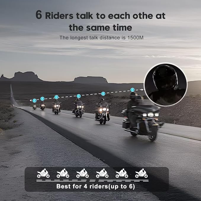Q4 Motorcycle Bluetooth Communication System Headset Intercom, 4 Riders 1500m - Image 2