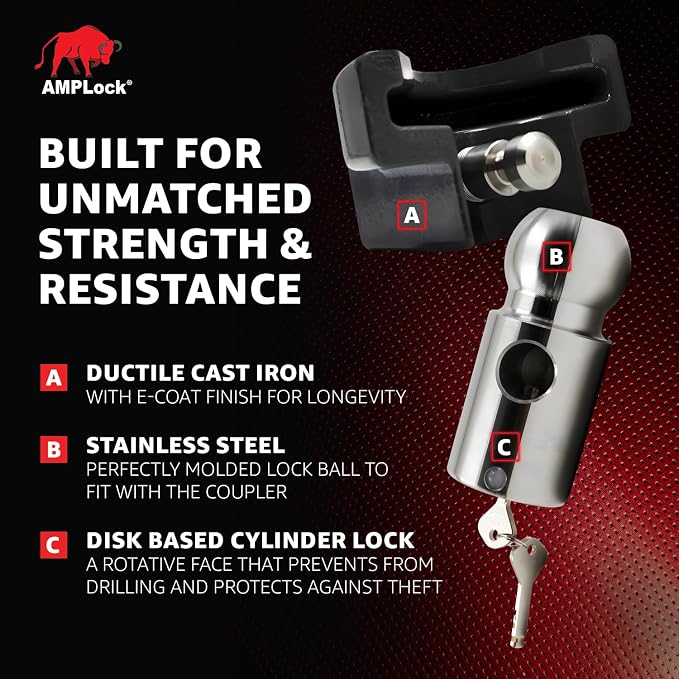 AMPLock - U-LPCVR Heavy Duty 5th Wheel Lock, Patented Cylinder Lock, Travel - Image 3
