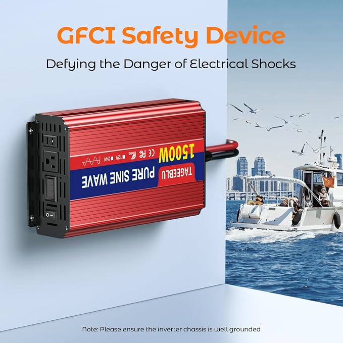 1500W Pure Sine Wave Inverter, 12V DC to 110V/120V AC Power Inverter - Image 5