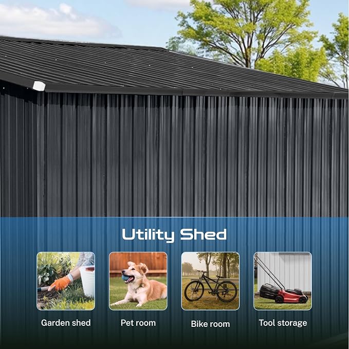 10 x 12 FT Outdoor Storage Shed, Metal Garden Tool Shed - Image 4