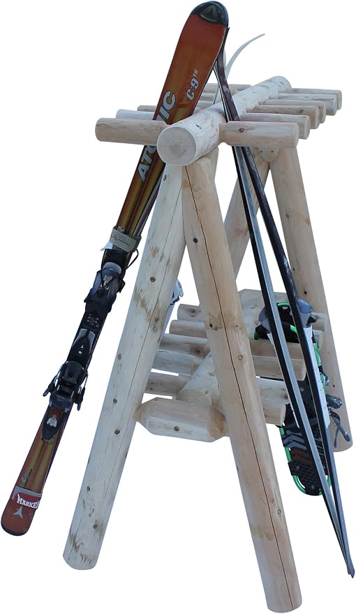 21-Place Freestanding Log Ski Rack Holder, Indoor & Outdoor Snowboard Racks - Image 8