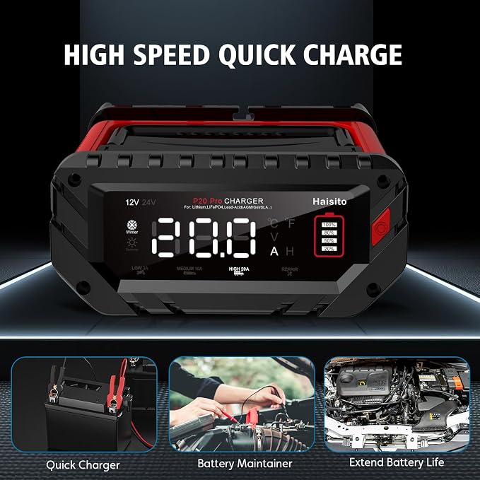 Haisito 20 Amp Lithium Battery Charger, 12V and 24V Lifepo4, Lead-Acid Portable - Image 6