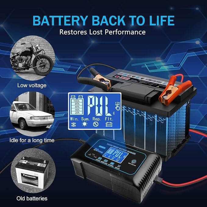 Haisito: 20A 12V/24V Smart Battery Charger –Automatic Maintainer, Trickle - Image 7