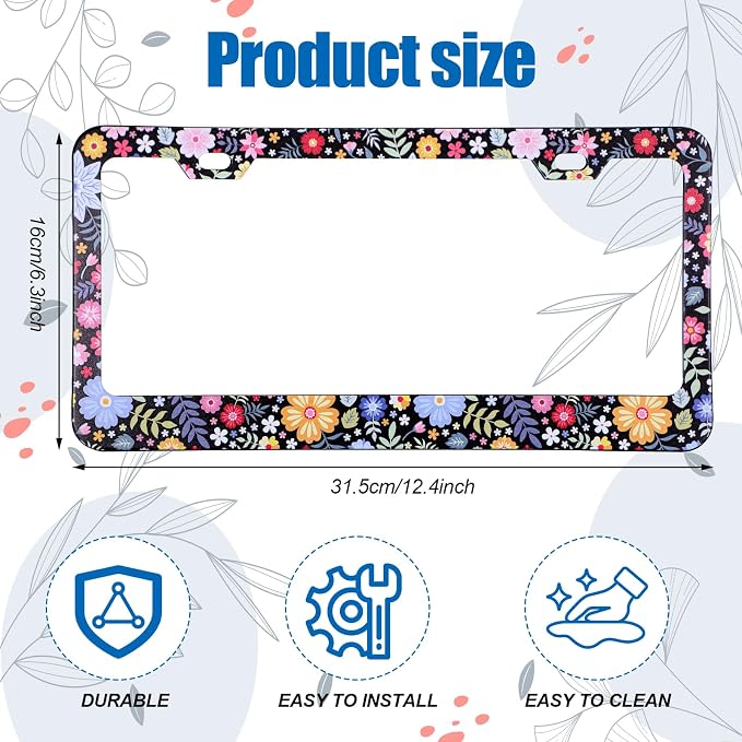 Flower License Plate Frame 2 Pcs Personalized Colorful Floral License Plate - Image 2