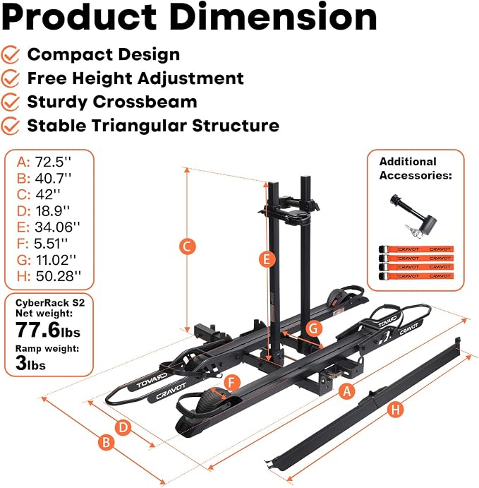 CyberRack S2 Ebike Rack, 300 lbs Capacity Foldable Bike Racks - Image 2