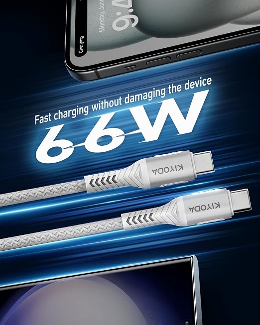 USB C to C Cable 6ft for Car, Coiled Braided USB Type C Cable 66W Fast Charging - Image 3