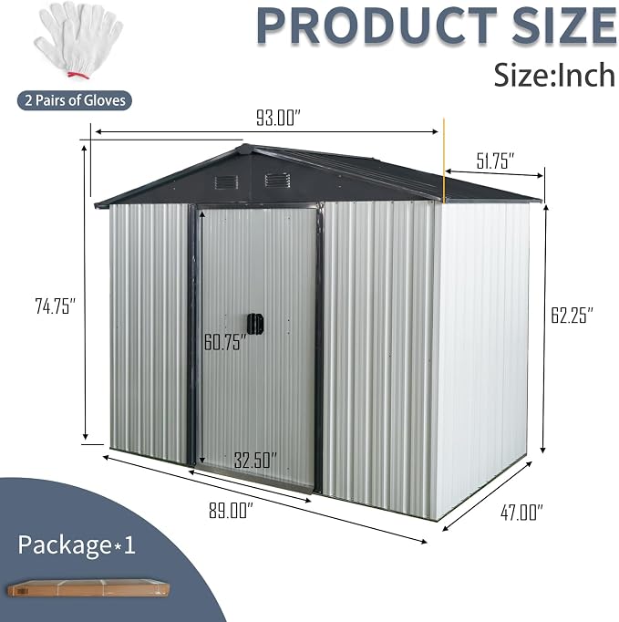 4x8 FT Outdoor Storage Shed, Metal Garden Shed - Image 4
