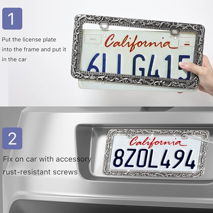 Valor Gel Metal Car License Plate Frames, Antique Old Pattern Printing - Image 6