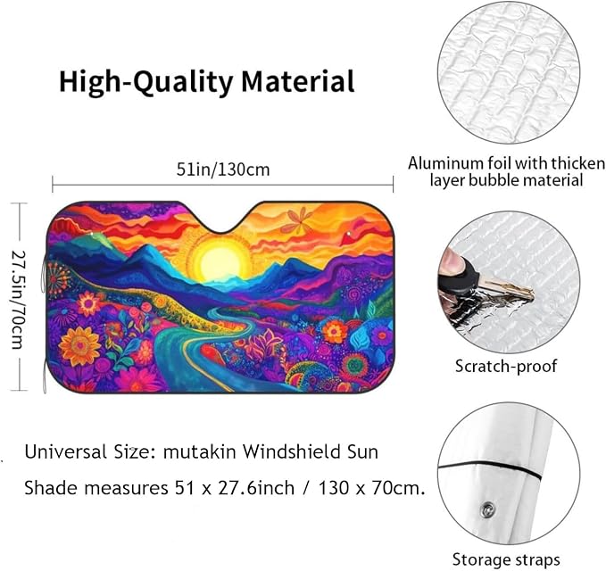 Abstract Flower Sunrise Car Sun Shade Windshield Sunshade Foldable Front Window - Image 3