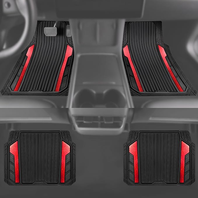 CAR PASS Heavy Duty Rubber Car Mats Metallic, Aluminum Film All Weather Floor - Image 5