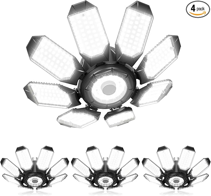 Adiding LED Garage Ceiling Lights 56000Lm 4 Pack w/ 8 Adjustable Panels by Adiding