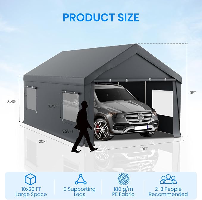 Carport 10x20 FT Heavy Duty, Outdoor Portable Garage - Image 2