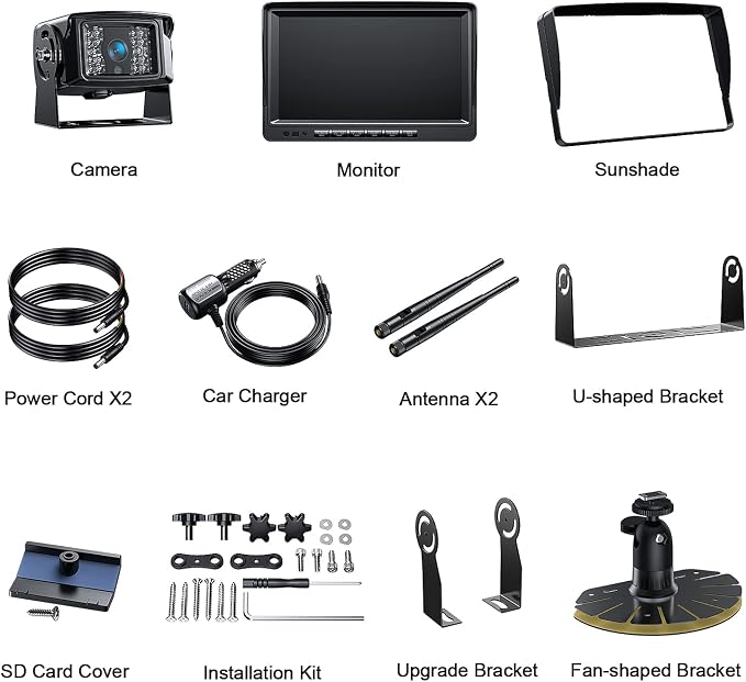 Fookoo HD 1080P 9" Wireless Backup Camera System, 9-inch Dual/Quad Split - Image 9