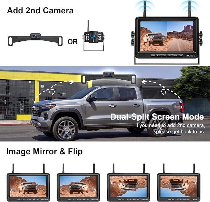 Fookoo HD 1080P 7-inch Wireless Backup Camera, DIY Guide Lines Wide Angle IP69 - Image 4