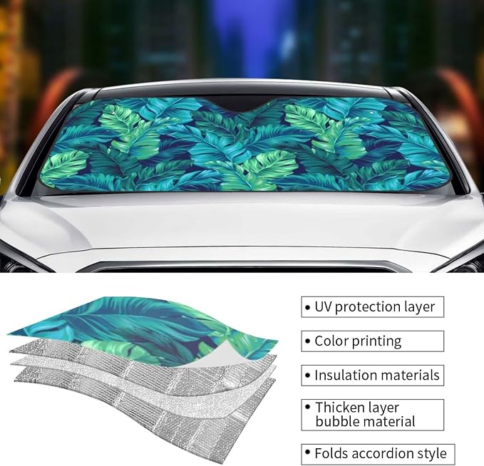 Tropical Leaves Car Windshield Sunshade Front Window Sun Visor Protector - Image 4