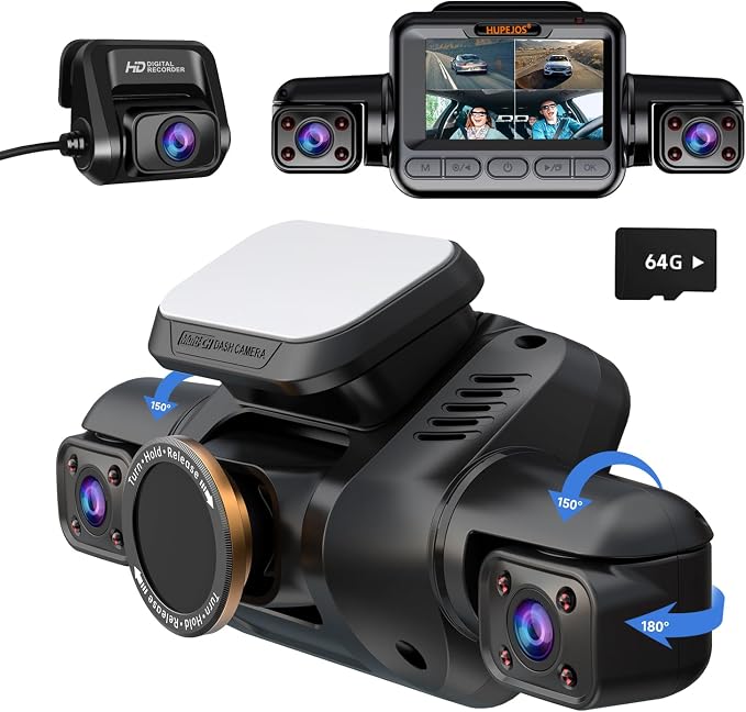 Dash Cam 4 Channel Front and Rear Inside, 360° Car Camera 4K UHD, Dash Camera by HUPEJOS